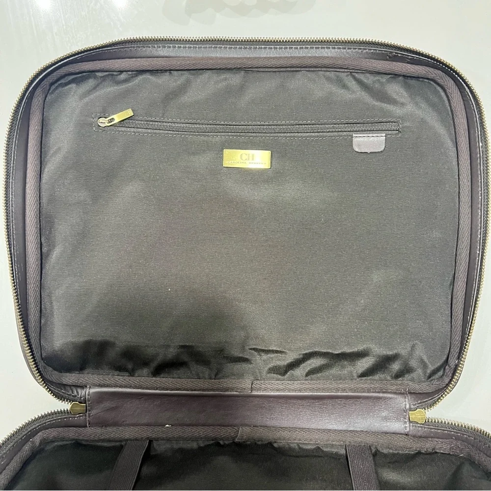 CH Carolina Herrera Dark Brown Monogram Canvas Laptop Bag
